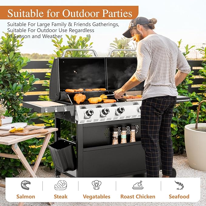 Sophia & William Propane Gas Grill and Griddle Combo with Porcelain-Enameled Cast Iron Grates, Dual Outdoor BBQ Grill with Flat Top Griddle for Barbecue, 696 SQ.IN. Cooking Area