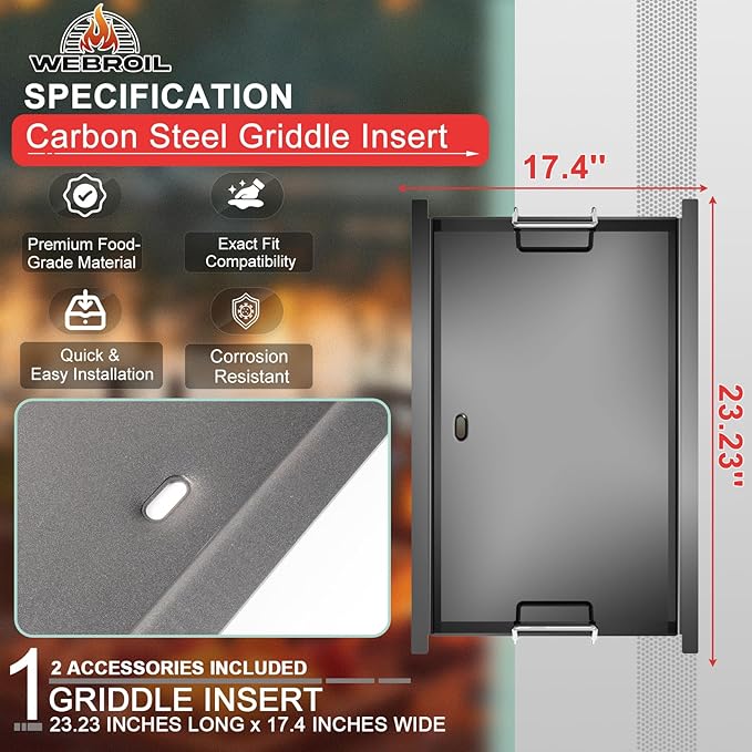 Spirit E-425 Flat Top Griddle Insert for Weber GS4 Spirit I & II 300 Series, Carbon Steel Griddle Plate for Genesis Silver/Gold/Platinum 1000-3500, Replacement for Weber 7638 7639 Grates