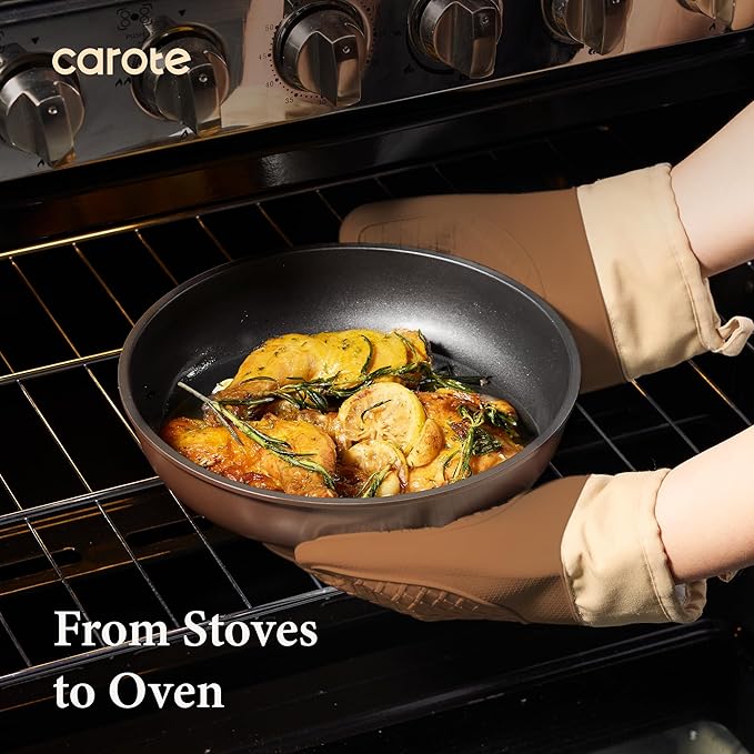 CAROTE 21pcs Pots and Pans Set, Nonstick Cookware Set Detachable Handle, Induction Kitchen Cookware Sets Non Stick with Removable Handle, RV Cookware Set, Oven Safe, Brown
