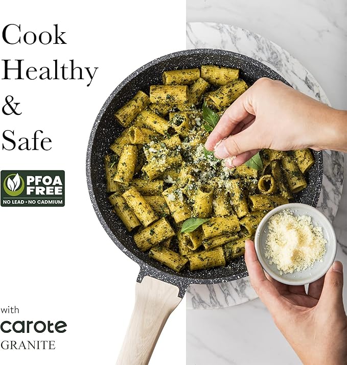 CAROTE 26Pcs Pots and Pans Set, Nonstick Cookware Sets, Granite Induction Cookware Non Stick Cooking Set w/Frying Pans & Saucepans(PFOS, PFOA Free)