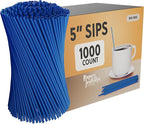 Disposable Plastic Coffee Stirrer Straw - 5 Inch Sip Stir Stick (Blue, 1000)