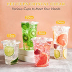 Vplus 200 Pack 12 OZ PET Clear Plastic Cups with Lids, 12 OZ Crystal Cold Disposable Drinking Plastic Cups with Flat Lids, Perfect for Ice Coffee, Smoothie, Juice