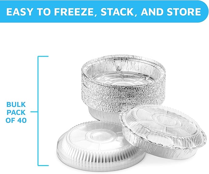 MontoPack 7” Round 40 Pack Aluminum Foil Pans with Clear Lids | Disposable Containers with Straight Walls for Storing, Baking, Meal Prep & Reheating | Freezer & Oven Safe, Recyclable
