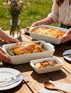 Ceramic Baking Dish Set, 3-Piece Casserole Dishes for Oven, Rectangular Baking Pans, Deep Lasagna Pans with Handles, Multi-Size Set for Cooking, Baking, Serving, and Gifting, White (16.1''/12.2''/9'')