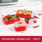 Sistema Heat & Eat Microwave Container Set, 4 Rectangular Microwaveable Food Containers with Lids & Steam Release Vents, Dishwasher & Freezer-Safe Food Storage, 2 x 1.25L & 525mL Sizes, BPA-Free