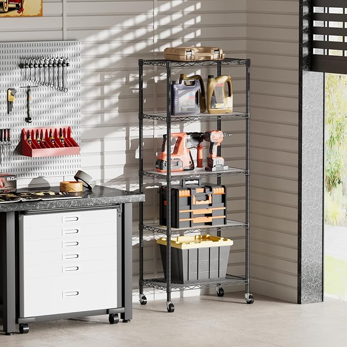 SINGAYE 5 Garage Heavy Duty Shelving Unit Kitchen Pantry Close Home Organizers and Storage Bathroom Shelf Laundry Room Organization Industrial Book Metal Wire Adjustable Shelves