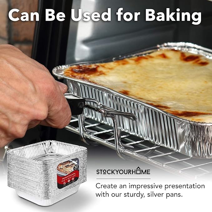 Stock Your Home Aluminum Pans 9x13 Disposable Foil Pans (30 Pack) - Half Size Steam Table Deep Trays - Tin Foil Pans Great for Cooking, Heating, Storing, Prepping Food