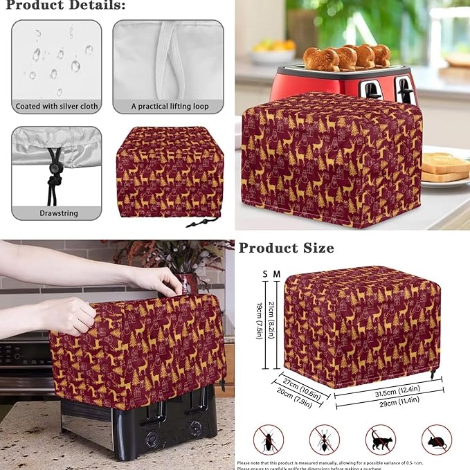 Gold Reindee Small Appliance Dust Covers Sets Toaster & Waffle Maker Washable Dust Cover for Stand Mixer/Coffee Maker Slow Cooker Dust Cover 3PCS Christmas