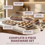 Gotham Steel 6 Pc Stackable Baking Pans Set, 70% Space Saving Design, Ceramic Bakeware Sets Non Toxic Made Without PFOA PFOS, with Baking Sheet Tray, Cake & Muffin Pans, Oven & Dishwasher Safe