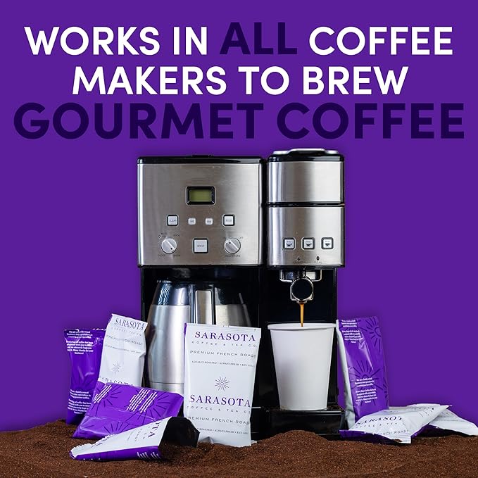 Coffee Packets – Dark Roast Ground | 1.5oz Pre-Measured Packs for 8–12 Cup Drip Makers | European French Roast, Low Acid Mold-Free Singles | 42-Count Packs