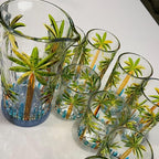 Tropical Summer Drinking Glasses 4 Short Coconut Tree Pool Party Caribbean Beach Theme Design Colorful Tiki Bar Margarita Mix Drink Mojito Martini Pool Party Cup Palm Trees Engraved Whiskey Sour Glass