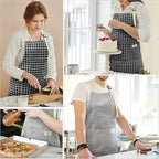 NLUS 2 Pack Kitchen Cooking Aprons, Adjustable Bib Waterproof Chef Apron with 2 Pockets for Men Women(Grey Stripe/Black Plaid)
