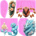 Dragon Silicone Molds Dragon Fondant Candy Chocolate Mold For Cake Decoration Cupcake Topper Polymer Clay Gum Paste Set Of 4