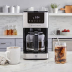 West Bend Drip Coffee Maker Brews Hot or Iced, Programmable with Brew Strength Selector Auto Shut-Off and 6 Functions Permanent Mesh Filter and Glass Carafe, 12-Cup, Metallic