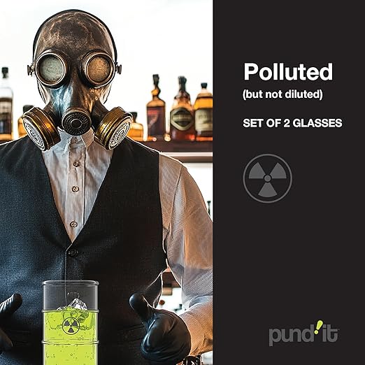 Pund'it Polluted Shatter Resistant Halloween Drink Glasses, Set of 2, 16oz Radioactive Barrel Themed Cocktail and Soda Glasses