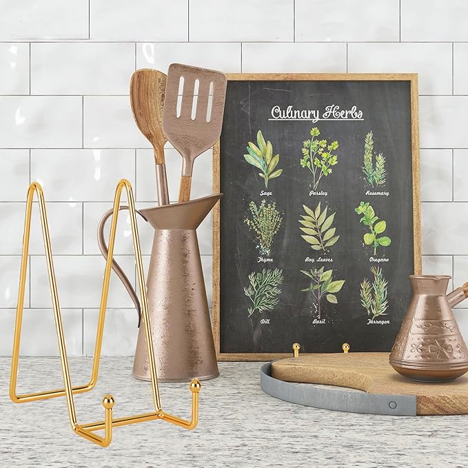 Decolore 8 inch 3 Pack Gold Plate Stands Table Top Easels Plate Holder Display Stands for Picture, Decorative Plate, Book, Photo Easel, Artistic Work