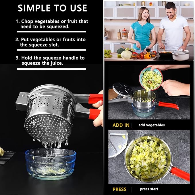 Stainless Steel Vegetable Squeezer, Upgrade Non-Slip Red Silicone Handle,Filling Pancakes,etc. (Upgrade 40oz)