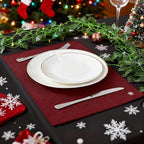Linen Fabric Placemats Set of 4, Machine Washable, Heat Resistant, Wrinkle Free, Thick Polyester Kitchen Place Mats for Dining Table (Burgundy)