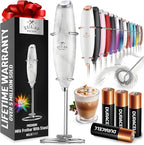 Zulay Kitchen Powerful Milk Frother Wand With 4 AA Duracell Batteries - Ultra Fast Handheld Drink Mixer - Electric Whisk Foam Maker for Coffee, Lattes, Cappuccino, Matcha & Creamer - Marble