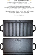 Jim Beam Pre Seasoned Heavy Duty Construction Double Sided Cast Iron Griddle Pan with Superior Heat Retention, 20"x1"x9", Black (JB0168)
