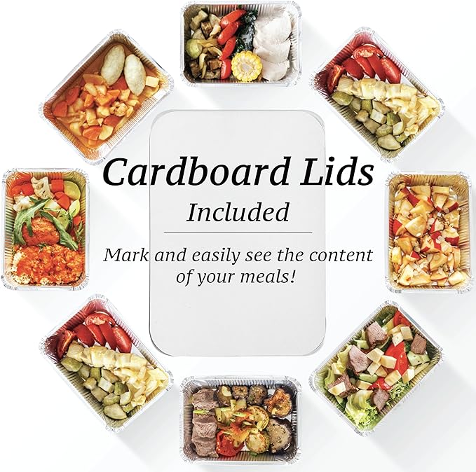 110 Pack - 2.25LB Aluminum Pans with Cardboard Lids - To go Foil Containers with Lids - Disposable Food Containers - Foil Take Out - Meal Prep Trays Foil Tins Freezer Meals Comercial