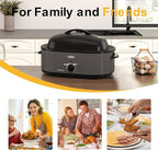 Sunvivi Roaster Oven with Self-Basting Lid,20 Quart Electric Roaster with Removable Pan & Rack,150-450°F Full-Range Temperature Control with Defrost/Warm Function,Stainless Steel,Grey