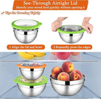 LIANYU Mixing Bowls with Lid Set of 3, Large & Small Stainless Steel Metal Salad Mixing Bowls, 1.5 & 3 & 4.6QT Sizes For Kitchen Cooking, Baking, Storage, Food Prepping, Serving, Three-Color