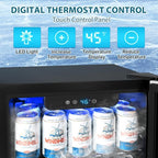 48 Can Beverage Refrigerator,12 Bottle Wine Cooler with Stainless Steel Glass Door, Digital Temperature Display, Countertop Mini Fridge for Soda, Wine or Beer, Silver