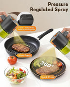 OURCABECUE Upgrade 2 in 1 Oil Sprayer for Cooking, 17oz Light-Blocking Glass Olive Oil Dispenser Bottle for Kitchen (Green+Brown Bottle-Black 2PACK)