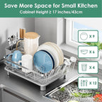 MOUKABAL Dish Drying Rack, Dish Rack, Stainless Steel Dish Racks for Kitchen Counter, Dish Drainer with Removable Utensil Holder, Drainboard (Grey,Stainless Steel,13''W x 17''L)
