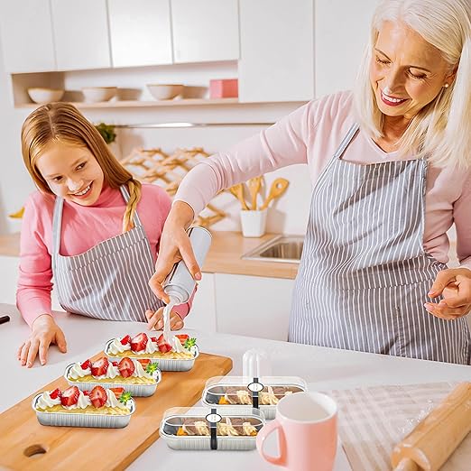 NPLUX 50 PACK Mini Cake Pans with Lids and Spoons, Rectangular Aluminum Foil Bread Pan, Mini Loaf Pans and Food Containers with Lids(Silver, 6.8oz)