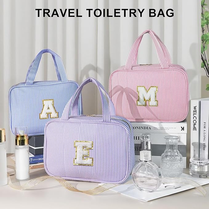 TOPEAST Christmas Gifts for Women Teen Girls Kids - Travel Hanging Toiletry Bag, Personalized Initial Toiletry Pouch, Birthday Gifts for Women Mom Daughter Sister Friends, Cruise Essentials, Purple L