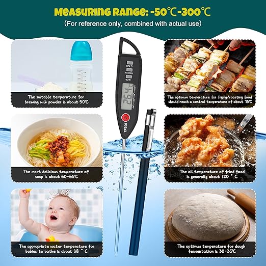 Copkim 6 Set Waterproof Food Thermometer for Water, Liquid, Candle and Cooking Digital Meat Thermometer with Long Probe Instant Read for Kitchen BBQ Grill Candy (Black)