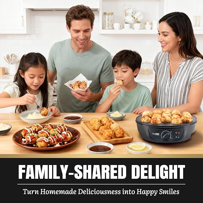 Takoyaki Maker Pan with Temperature Control, Tools and Recipes, Make 18 Japanese Octopus Balls at once, Easy to Use and Store