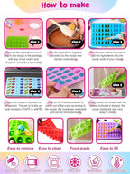 117Pcs Silicone Gummy Bear Molds Kit with 100 Wrappers, 5 Recipe Cards, 4 Droppers & 2 Brushes,Non-Stick Candy Mold for DIY Chocolate, Gummy Bears, Party Favors (Dinosaur, Bear, Fruits, Donut Shapes)