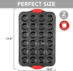 Tiawudi Mini Muffin Pan, 24 Cavity Cupcake Pan, Nonstick Baking Pan, Heavy Duty Small Muffin Tin with Silicone Grip Handles, Set of 2