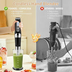 Toogel Cordless Immersion Blender, 4-in-1 Electric Hand Blender with 21-Speed & 3-Angle Adjust, USB Rechargeable, BPA-Free & Dishwasher Safe for Baby Food, Smoothies, Soup (Black)