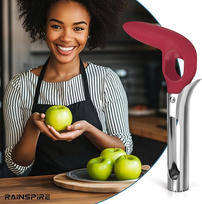 Rainspire Apple Corer Tool Kitchen Apple Core Remover Stainless Steel Comfortable Nonslip Handle, Dishwasher Safe, Red