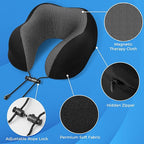 ExploreBliss Travel Pillow, Travel Pillows for Sleeping Airplane, Neck Pillow Airplane, Memory Foam Neck Pillow Set with Eye Mask, Earplugs and Storage Bag -Black