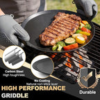 Universal 17" Round Carbon Steel Griddle for Grill Gas/Electric Stove Induction Cooktop and Oven, Thick Heavy-duty Carbon Steel, Vegetable Oil Pre-seasoned Nitrided Coating Process
