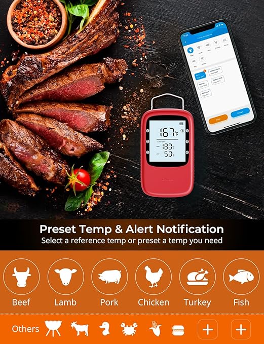 Govee Bluetooth Meat Thermometer, Digital Wireless Meat Thermometer for Smoker Oven, Smart Grill Thermometer with Dual Probes, 230ft Remote Monitor Cooking Thermometer for BBQ Kitchen Rotisserie