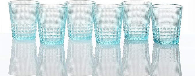 Fortessa Malcolm Double Old Fashioned Cocktail Glass 6 Pack, 11.5-Ounce, Pool Blue