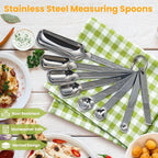 Stainless Steel Measuring Spoons Set of 13, Includes 7 Rectangular Measuring Spoons, 1 Leveler & 5 Tiny Spoons, Compact Spoons Design for Spice Jars, Ideal for Dry and Liquid Ingredients