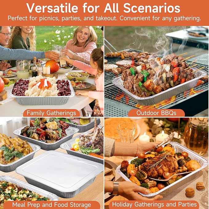 Disposable Aluminum Foil Pans with Lids 9x13-25 Pack Aluminum Foil Pans, Heavy Duty Aluminum Baking Pans for Holiday Cooking, Christmas, Thanksgiving, Parties, Meal Prep & Storage