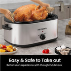 26Qt Turkey Roaster Oven Buffet with Self-Basting Lid, 1450W Electric Roaster Oven with Cool-Touch Handles, Stainless Steel Roaster Oven with Removable Pan and Rack, Silver