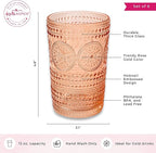 Hobnail Beaded Floral Rose Gold Drinking Glasses Set of 6, (13 oz) Vintage Glassware Set by Kate Aspen| Cocktail Glass Set, Juice Glass, Water Cups | Great Hostess Gift & Gift for New Home Owners