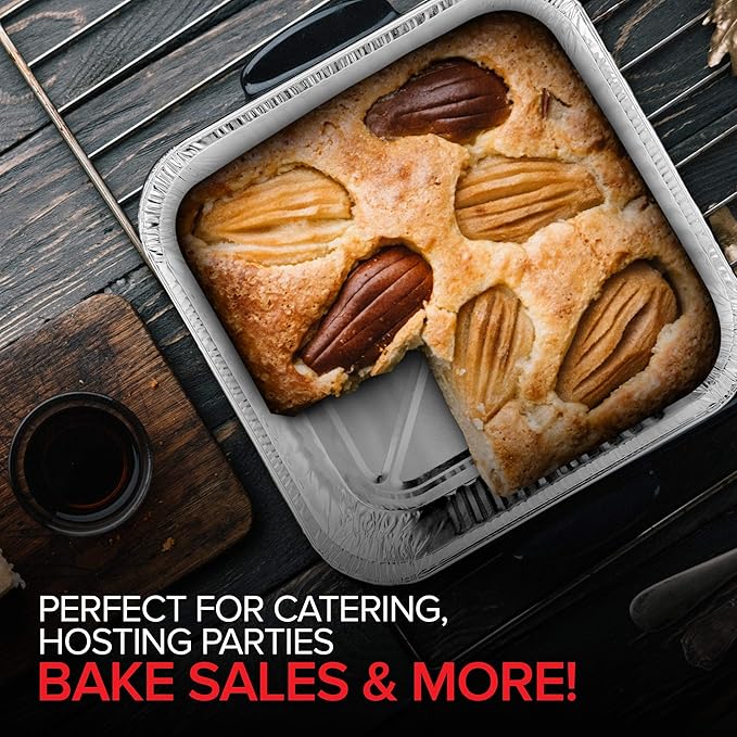 Stock Your Home 8x8 Foil Pans (50 Pack) 8 Inch Square Aluminum Pans - Foil Pans - Disposable Food Containers Great for Baking Cake, Cooking, Heating, Storing, Prepping Food