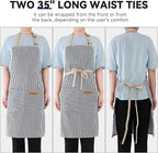NLUS 2 Pack Cooking Aprons for Women with Pockets, Adjustable Kitchen Bib Aprons Chef Aprons for Women Men(Blue Pinstripes)