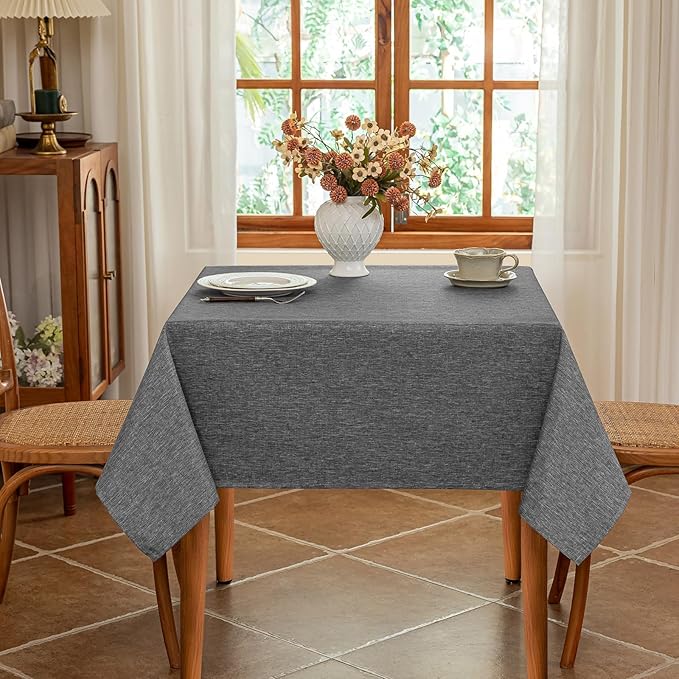 Faux Linen Fabric 54 x 54 Inch Square Grey Tablecloth, Textured Water Resistant & Washable Card Table Cloth, Anti-Scratch for Dinning Kitchen Patio