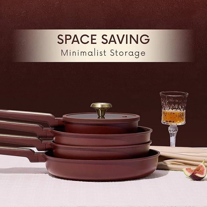 CAROTE Pots and Pans Set Nonstick, 16pcs Cookware Set Nonstick Non-Toxic & PFOA&PFOS-Free, Dishwasher, RV/Camping Cookware Set, Cooking Pots with Lids,Wine Red